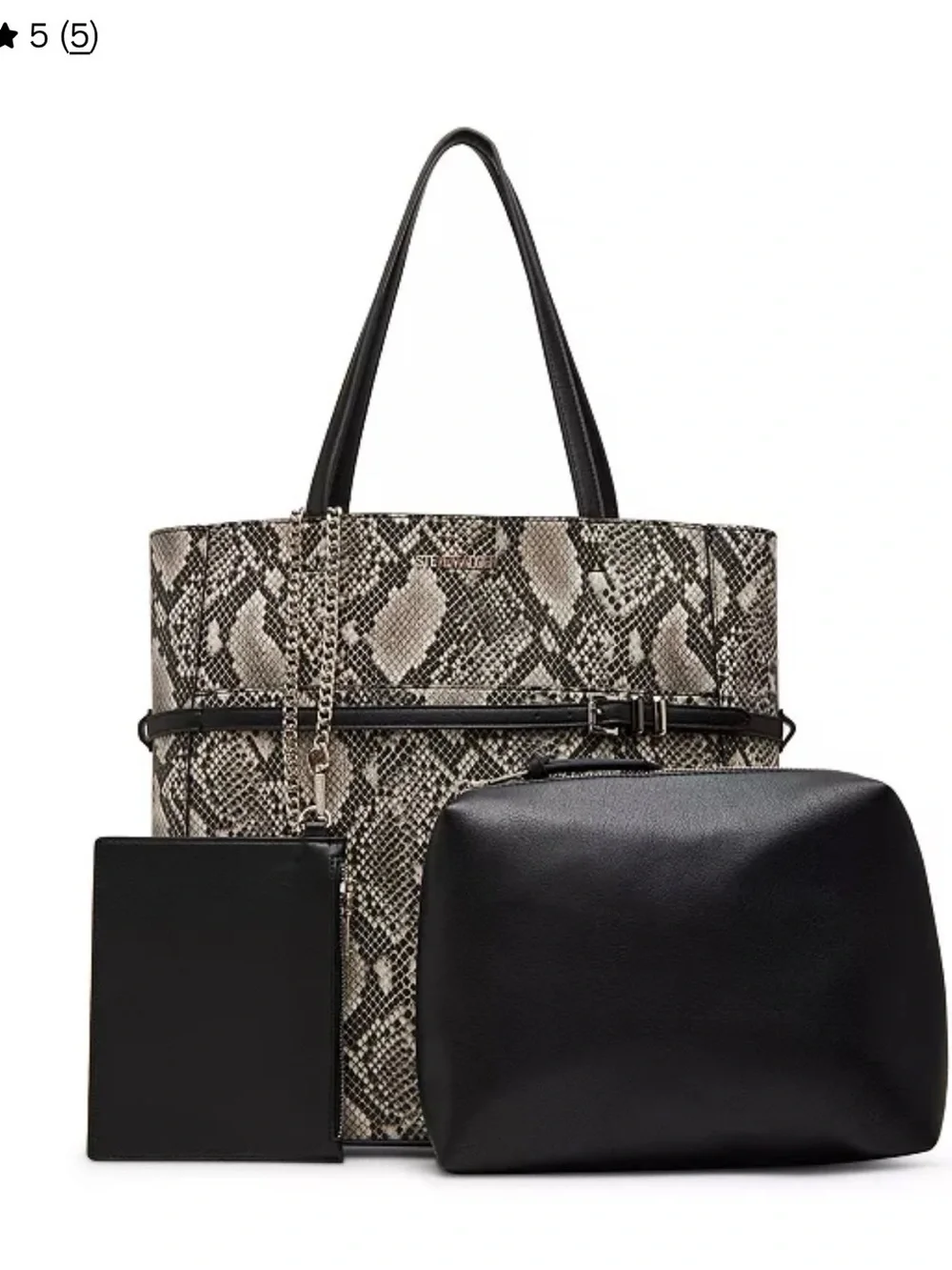 Steve Madden Snake-Print Tote with Black Pouch & Cardholder